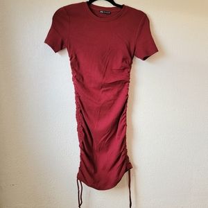 Zara maroon red mini skirt side scrunch size Medium beach style shirt dress